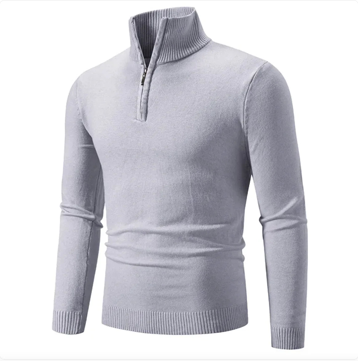 Vintertröja för män - Turtleneck med halv dragkedja, bomullsstickad