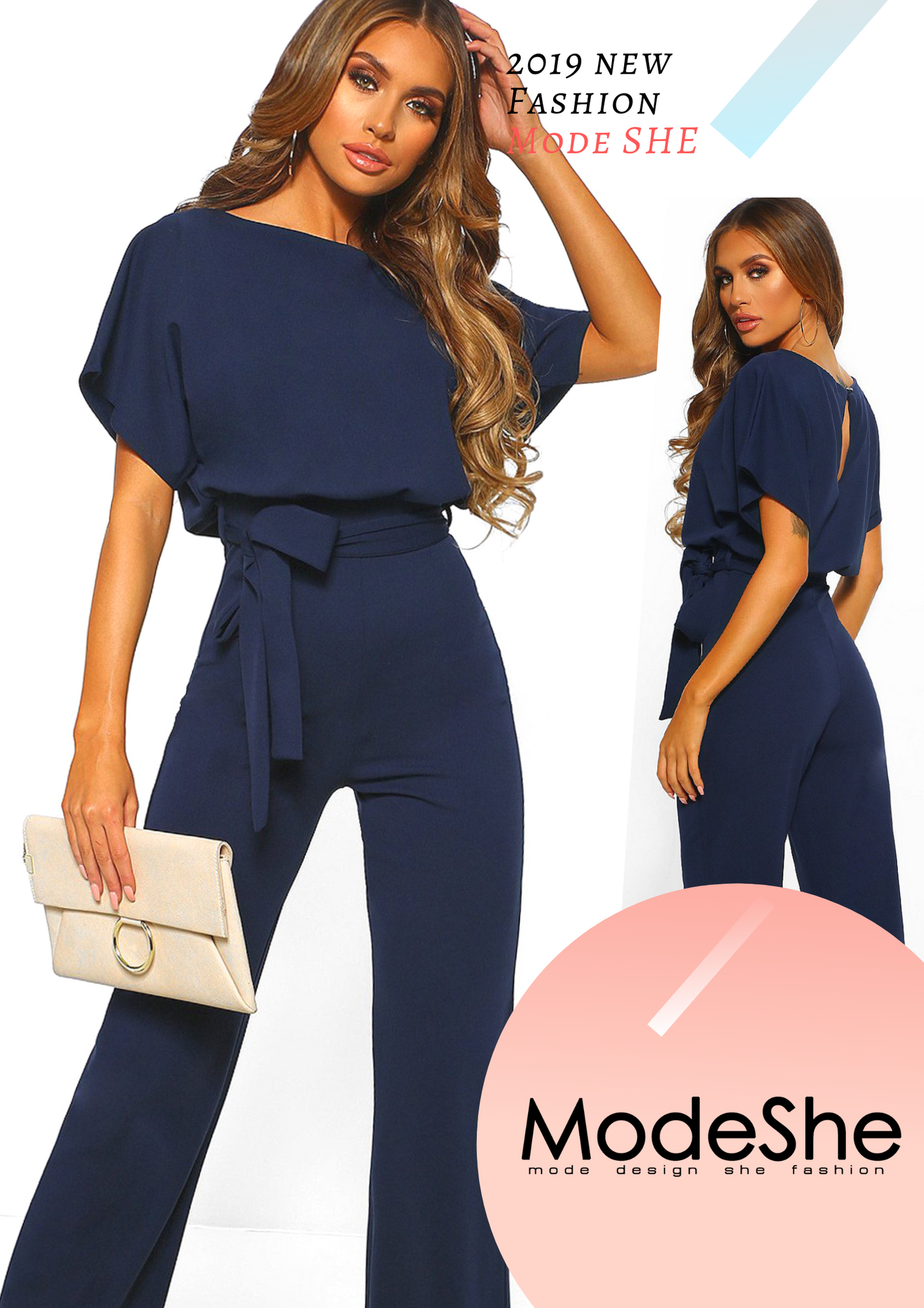 Elegant blå Oh So Glam Jumpsuit med brede ben med belte