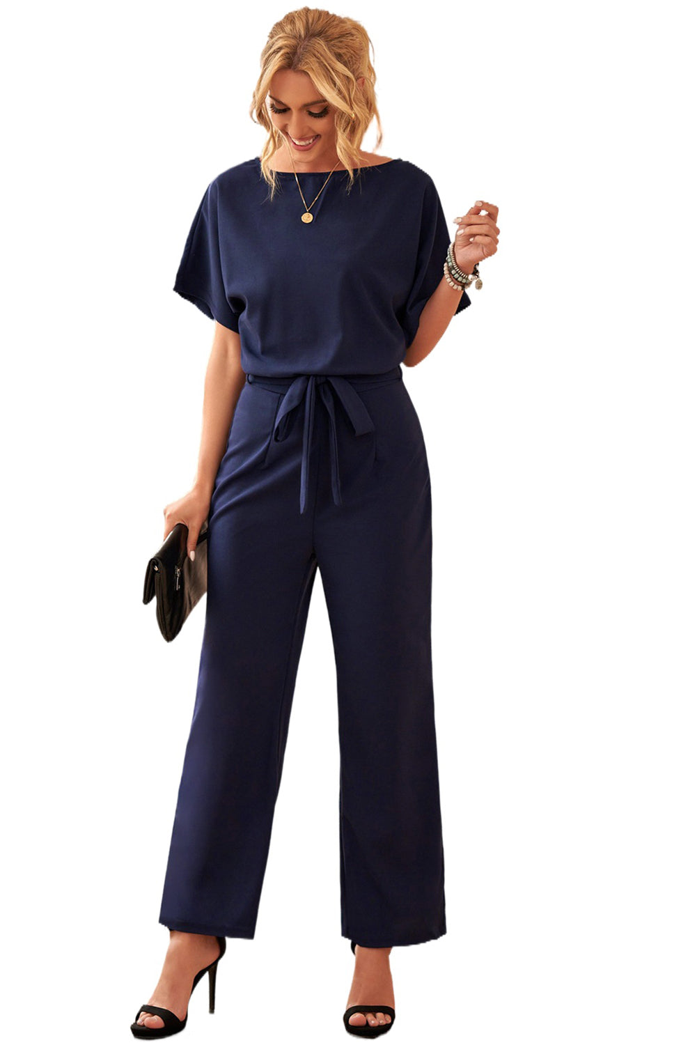 Elegant blå Oh So Glam Jumpsuit med brede ben med belte