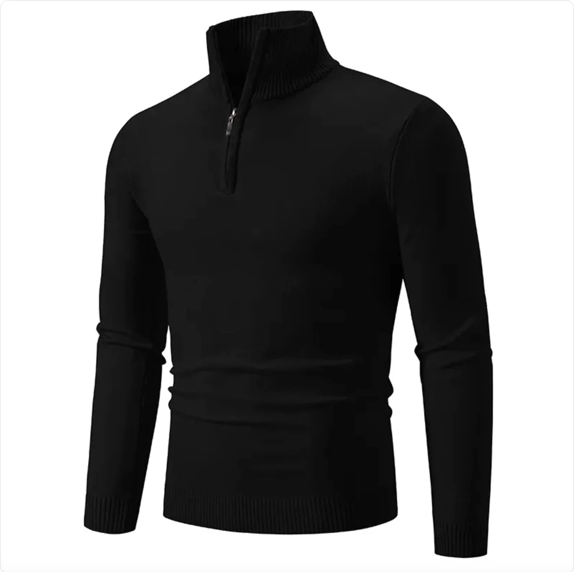 Vintertröja för män - Turtleneck med halv dragkedja, bomullsstickad