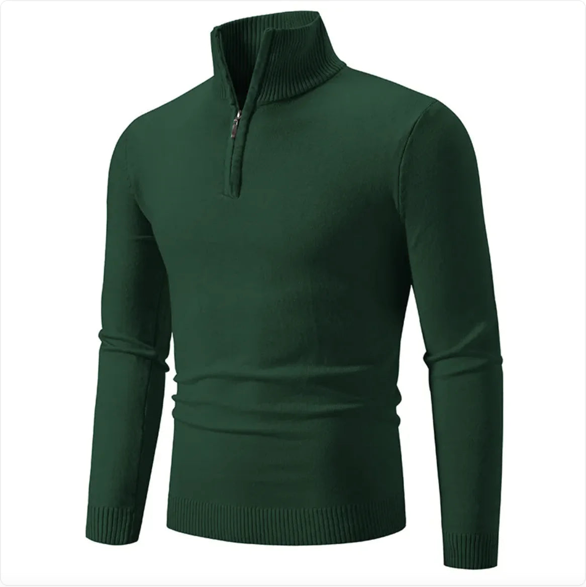 Vintertröja för män - Turtleneck med halv dragkedja, bomullsstickad