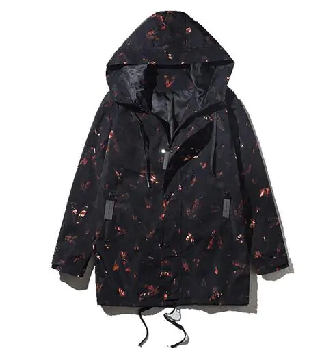 Herre mellomlang vindjakke med hette