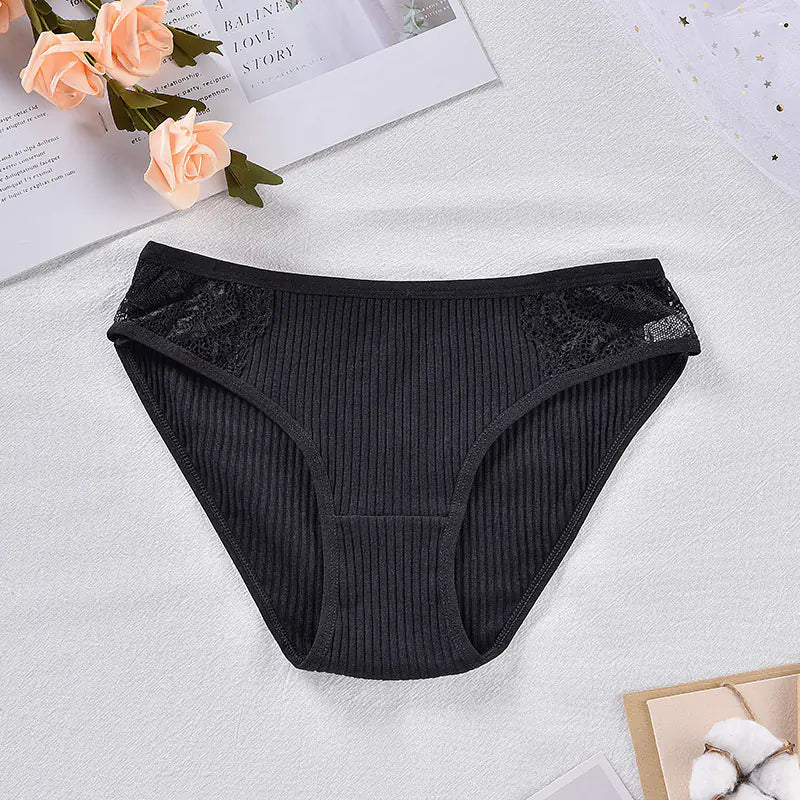 Mid-Waist Lace Cotton Seamless Women's Underwear Briefs