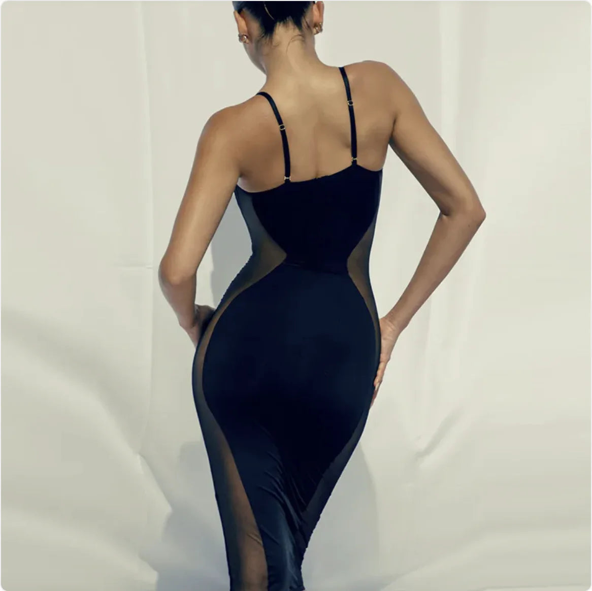 Europeisk og amerikansk stil mesh stitch slim kjole - sommermote