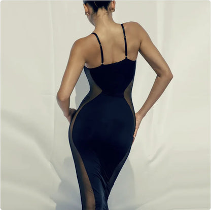 Europeisk og amerikansk stil mesh stitch slim kjole - sommermote