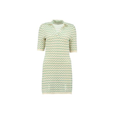 Cotton Knit Polo Tennis Dress - Green Wave Pattern