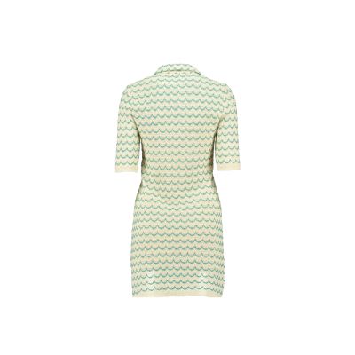 Cotton Knit Polo Tennis Dress - Green Wave Pattern