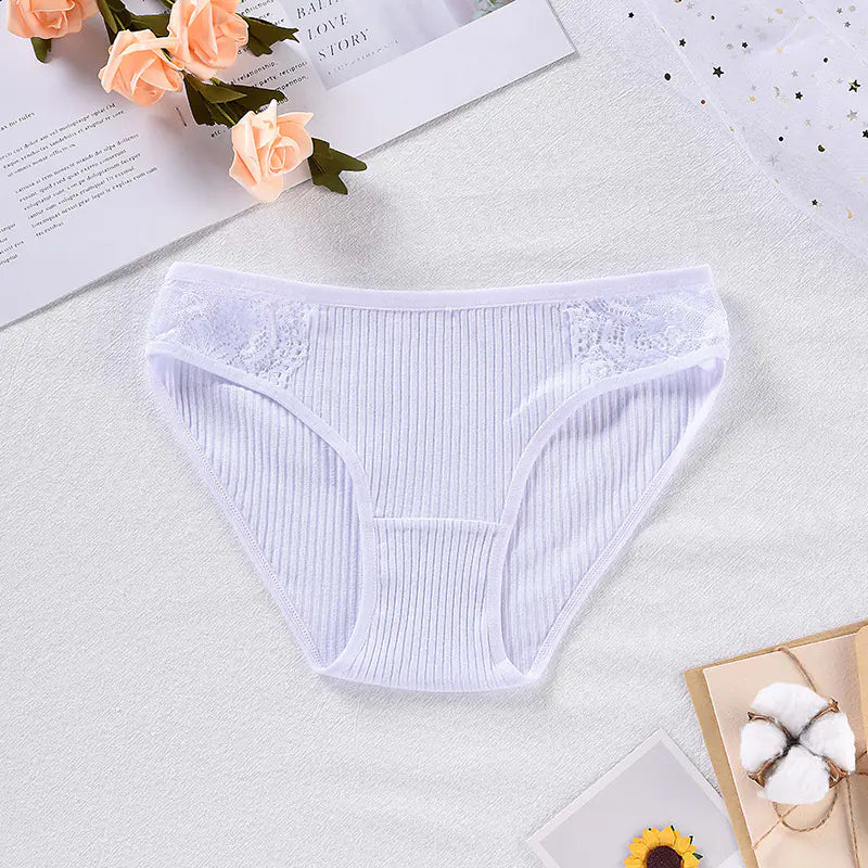 Mid-Waist Lace Cotton Seamless Women's Underwear Briefs
