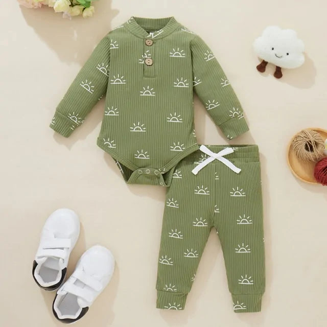 Newborn Baby Bodysuits and Elastic Pants Set