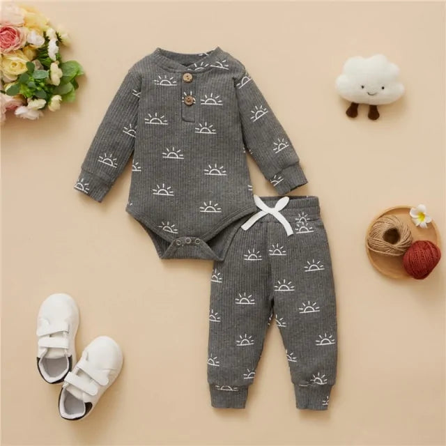 Newborn Baby Bodysuits and Elastic Pants Set