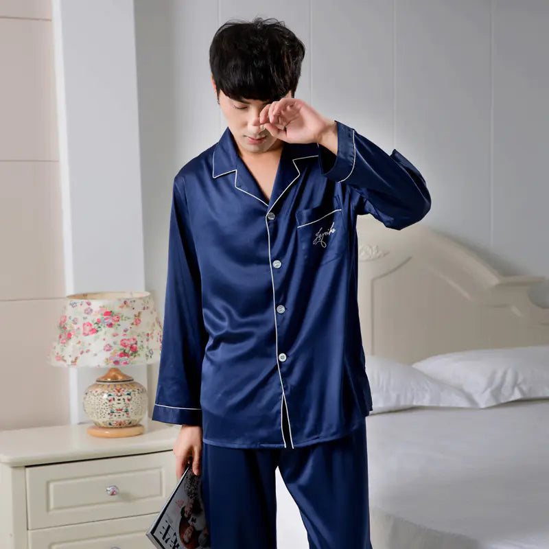 Men's Stretch Satin Chiffon Pajama Set for Spring/Summer