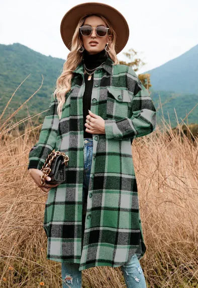 Plaid Wool Coat with Side Slits