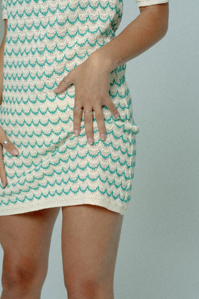 Cotton Knit Polo Tennis Dress - Green Wave Pattern