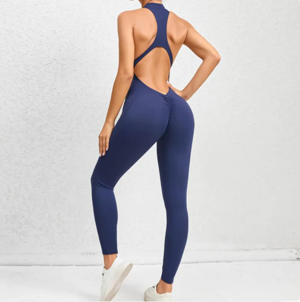 Sleeveless Zippered Yoga Jumpsuit - Tummy Control