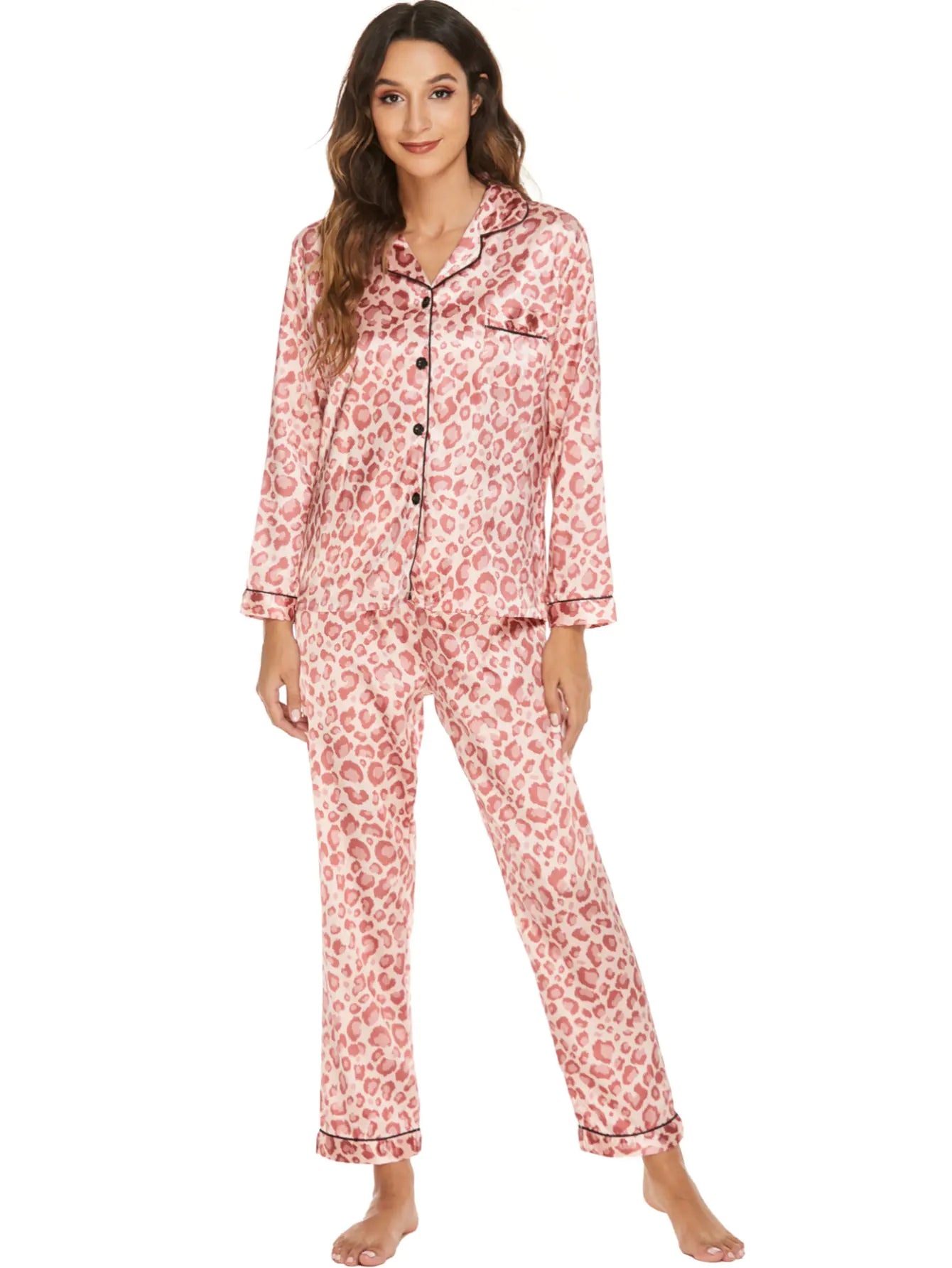 Elastic Satin Two-Piece Homewear Pajama Set for Women