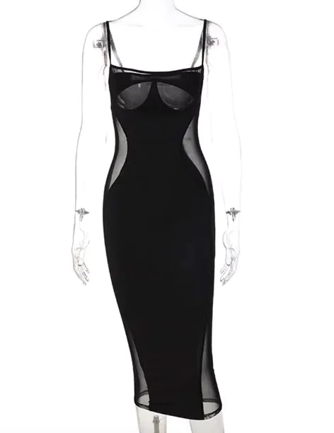 Summer Mesh Slim Dress - Black