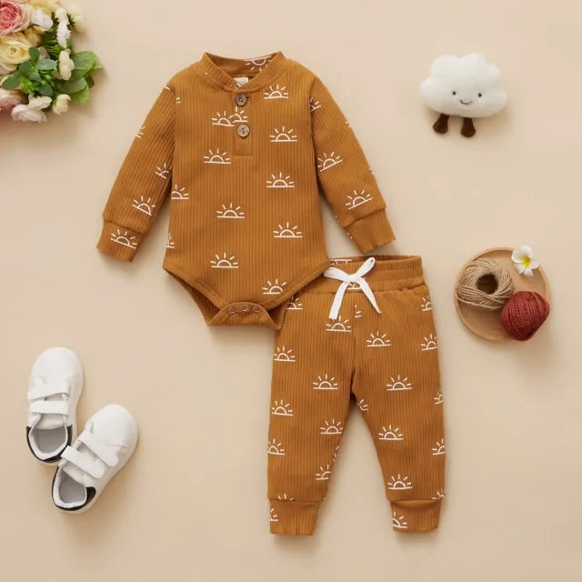 Newborn Baby Bodysuits and Elastic Pants Set