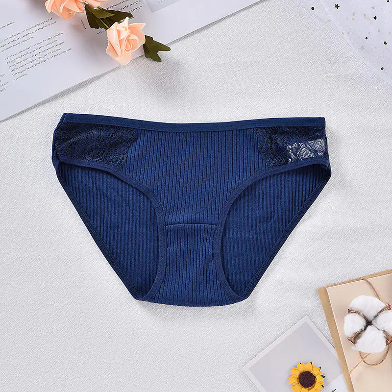 Mid-Waist Lace Cotton Seamless Women's Underwear Briefs
