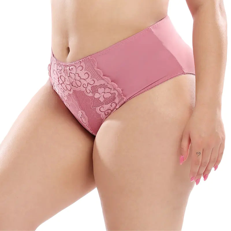 Plus Size Women's Lace High-Waist Briefs (Triangle Cut)