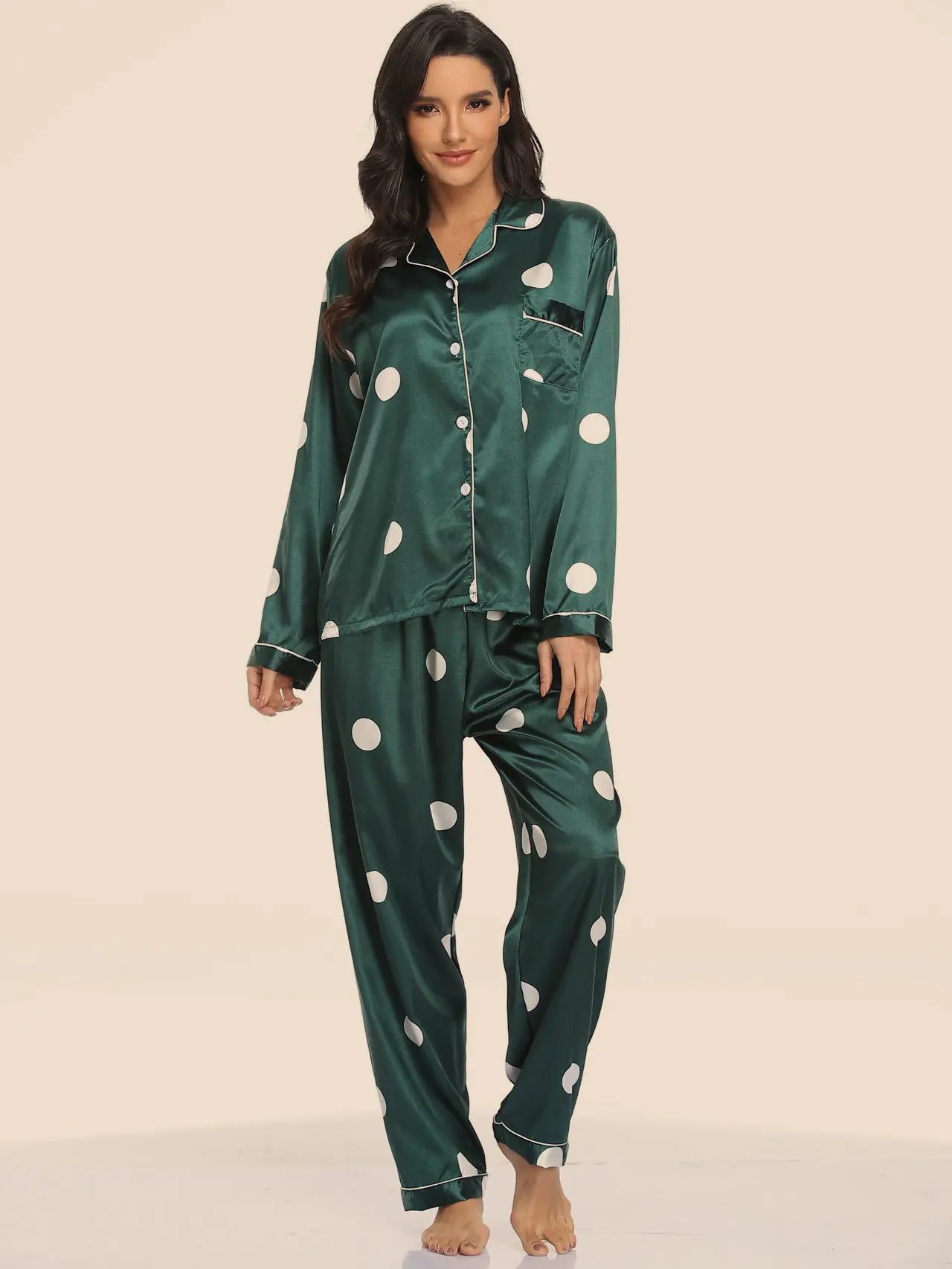 Elastic Satin Two-Piece Homewear Pajama Set for Women