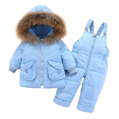 Vinter baby snödräkt med huva
