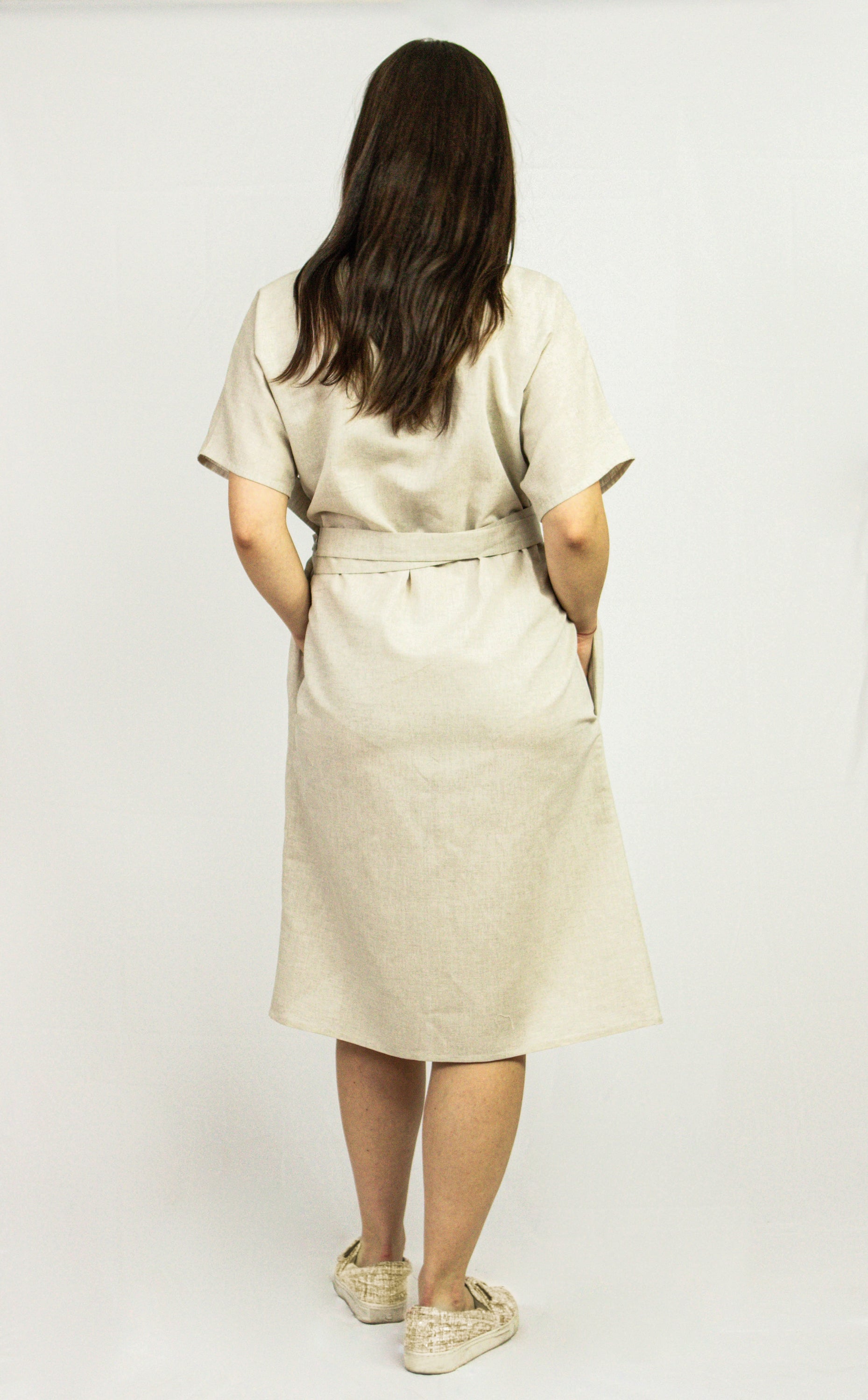 Natural Light Linen Wrap Dress