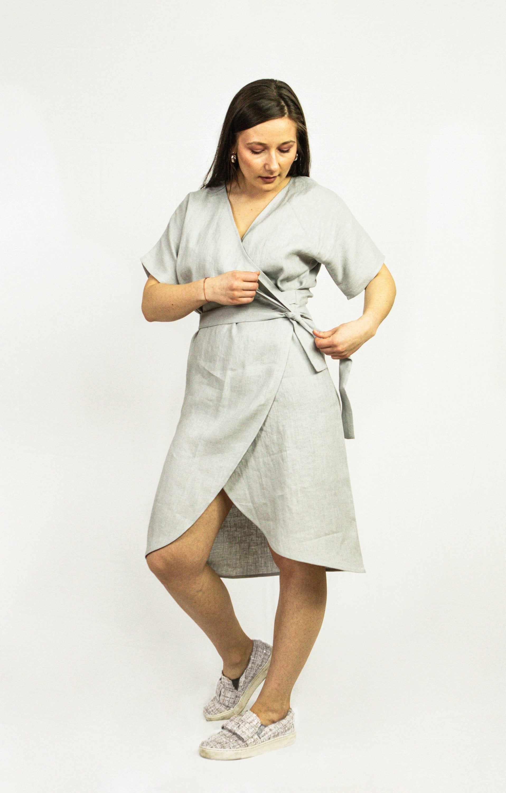 Natural Light Linen Wrap Dress
