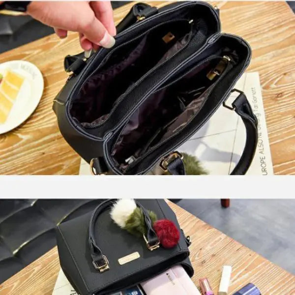 Trendy skulderveske med pomponnøkkelringtilbehør