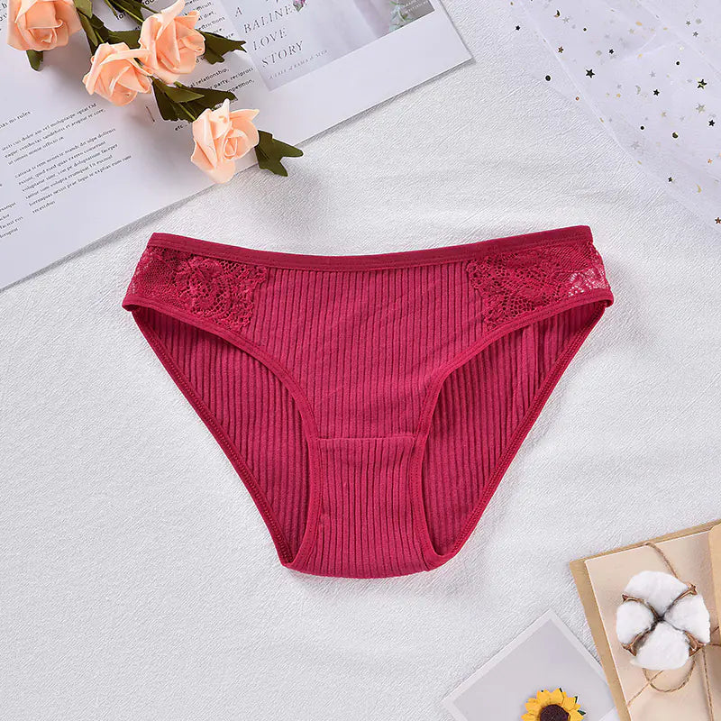 Mid-Waist Lace Cotton Seamless Women's Underwear Briefs