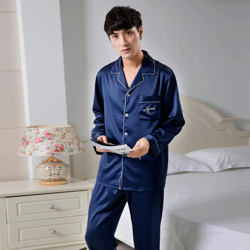 Men's Stretch Satin Chiffon Pajama Set for Spring/Summer