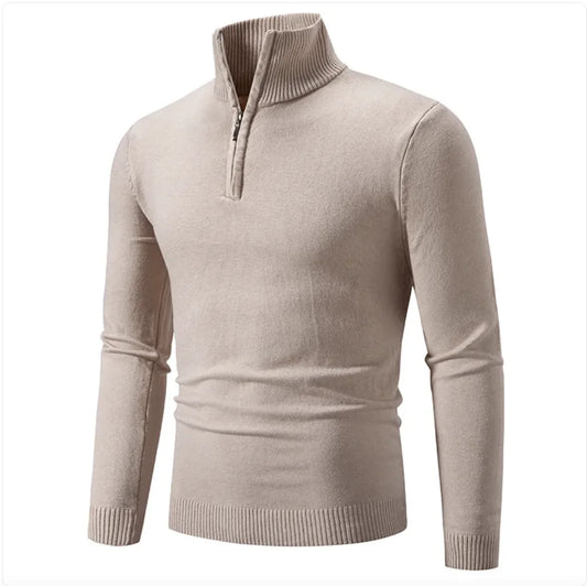 Vintertröja för män - Turtleneck med halv dragkedja, bomullsstickad