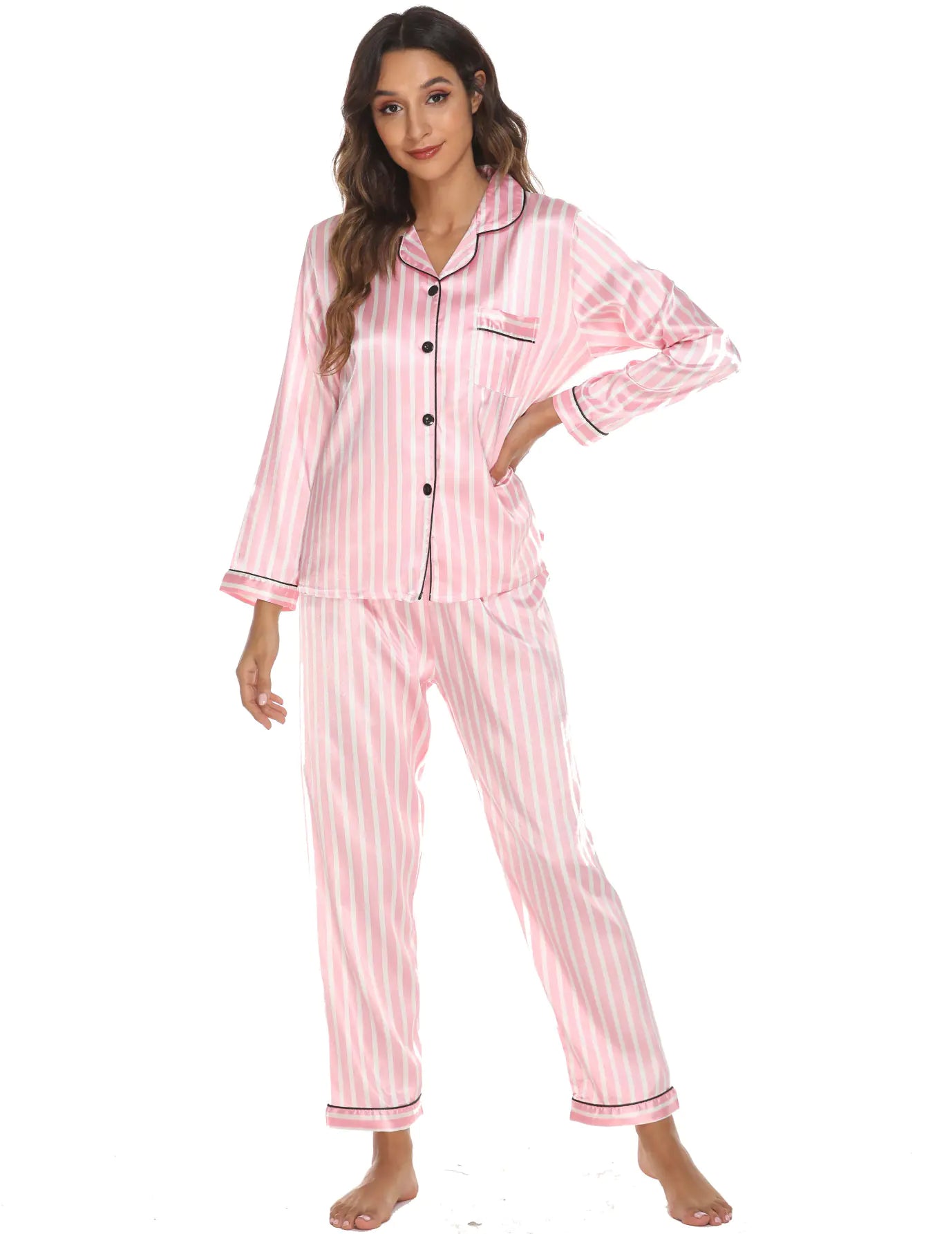 Elastic Satin Two-Piece Homewear Pajama Set for Women