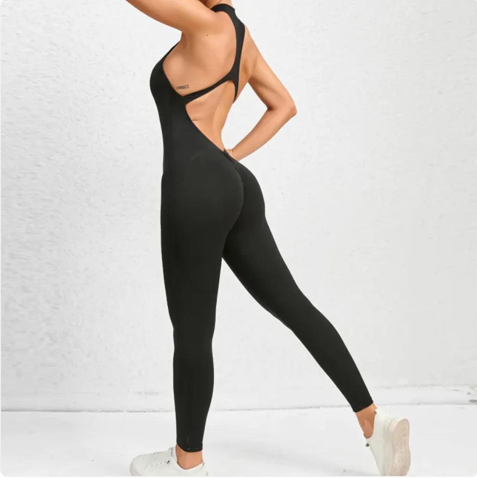 Sleeveless Zippered Yoga Jumpsuit - Tummy Control