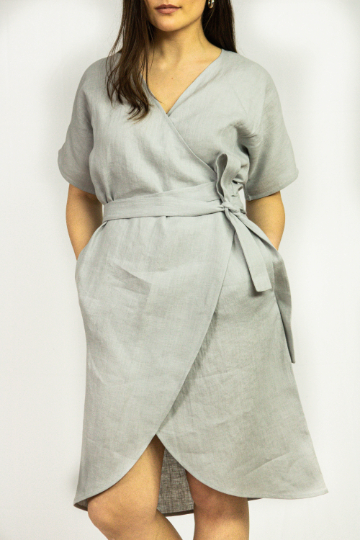 Light Grey Linen Wrap Dress
