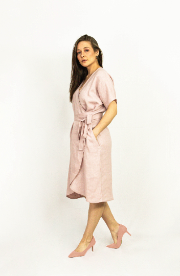 Natural Light Linen Wrap Dress