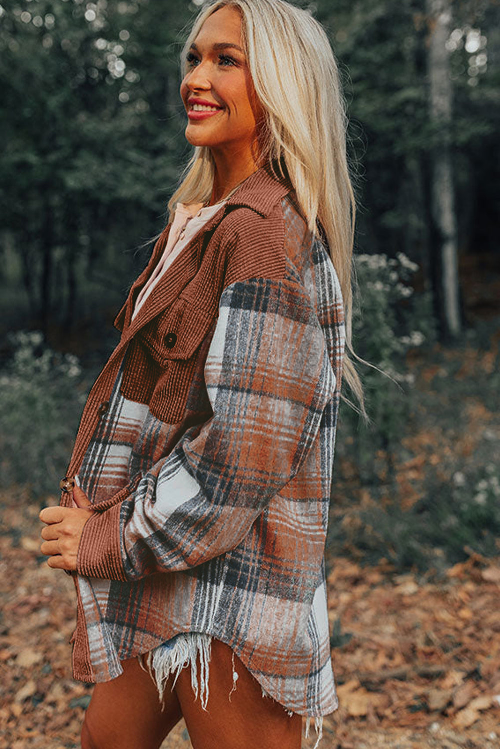 Cinnamon Plaid Corduroy Patchwork