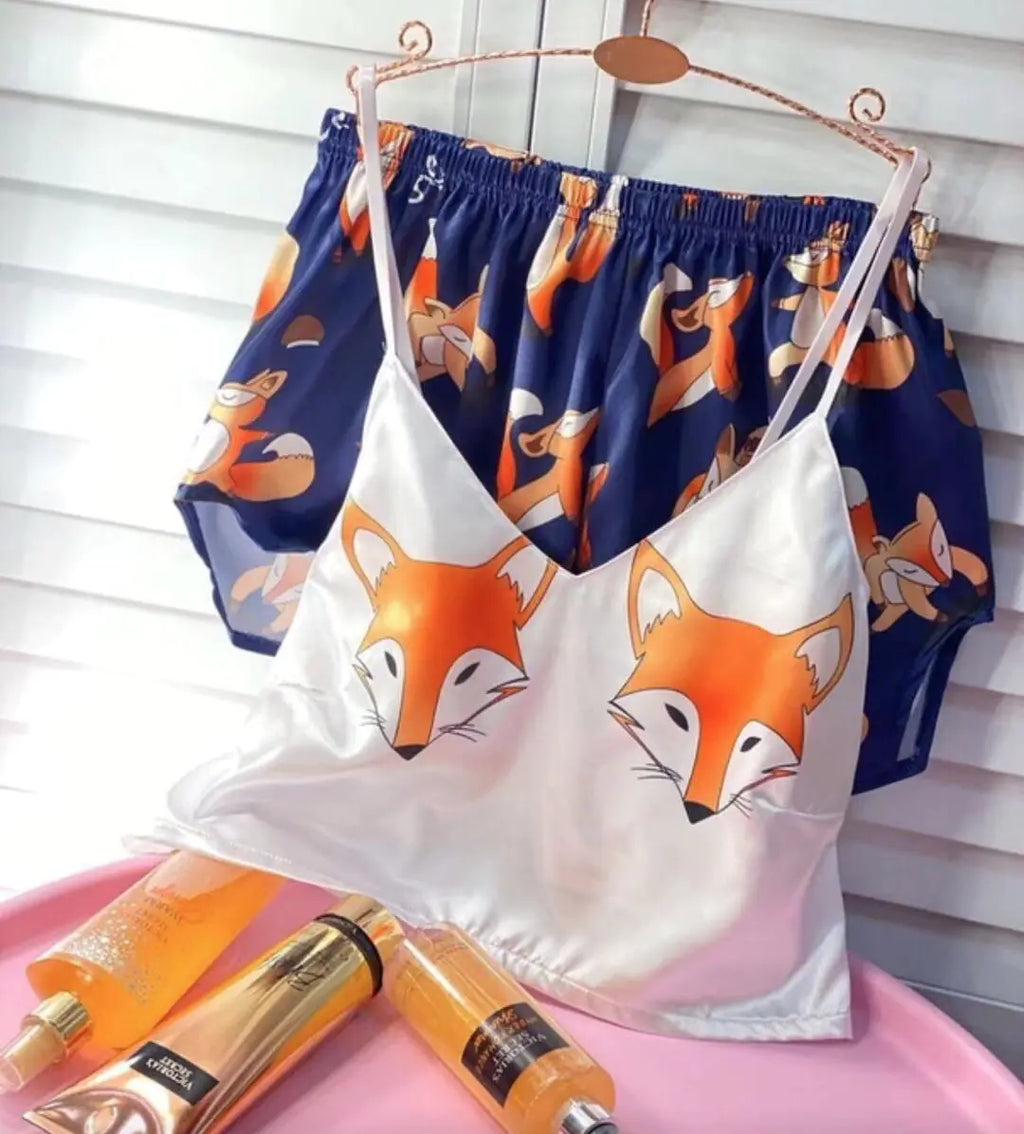 Summer Loose V-Neck Satin Pajama Set for Women