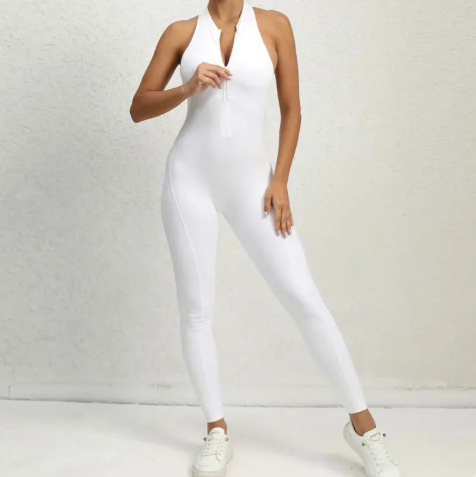 Sleeveless Zippered Yoga Jumpsuit - Tummy Control