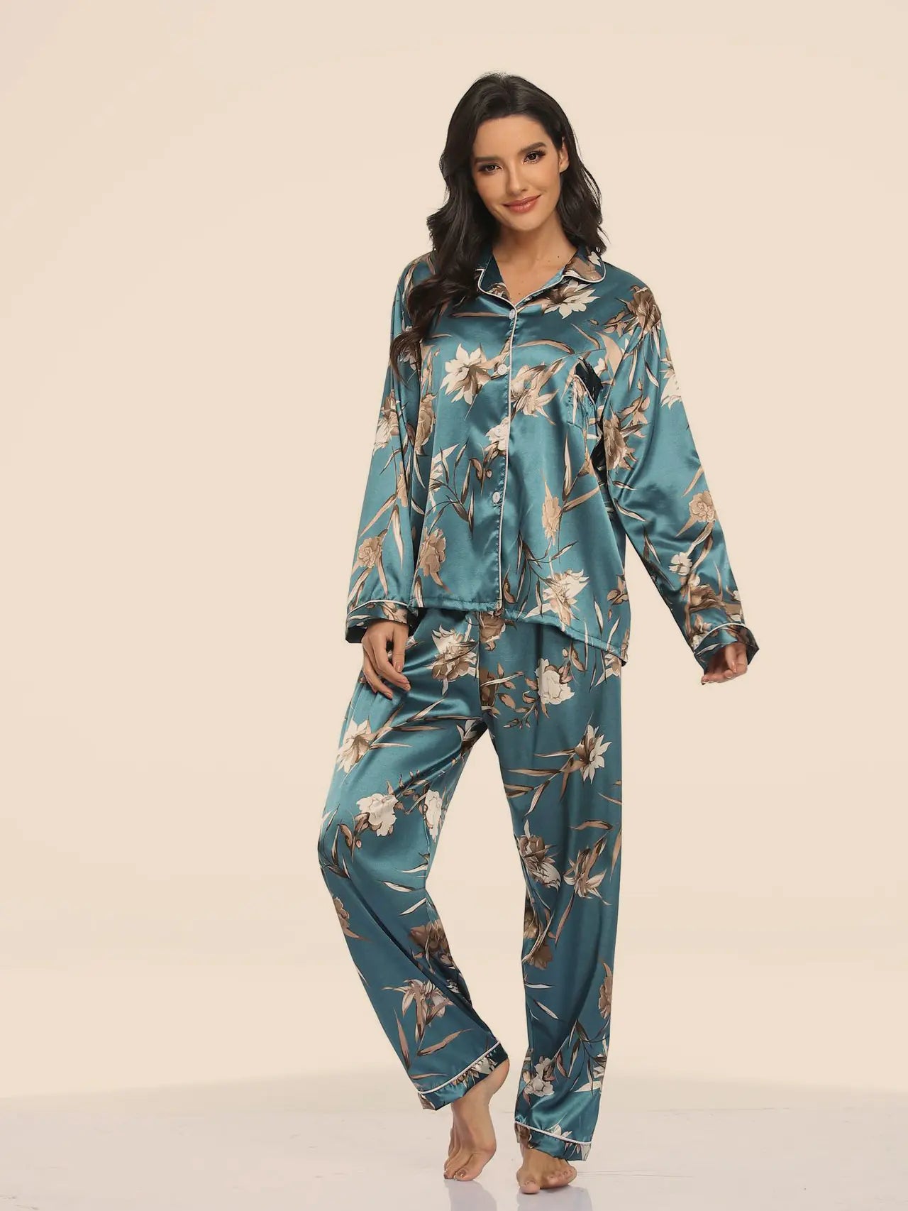 Elastic Satin Two-Piece Homewear Pajama Set for Women