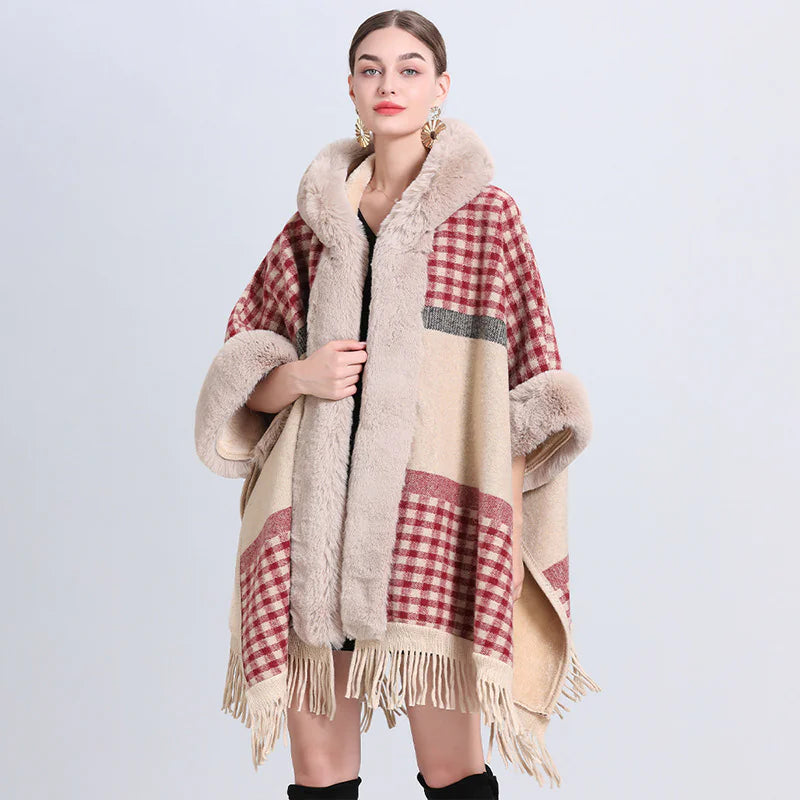 Plaid Cardigan with Batwing Sleeves