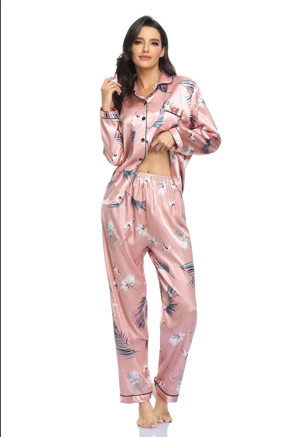 Elastic Satin Two-Piece Homewear Pajama Set for Women