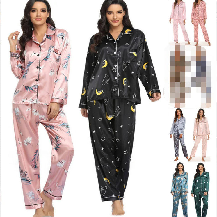 Elastic Satin Two-Piece Homewear Pajama Set for Women