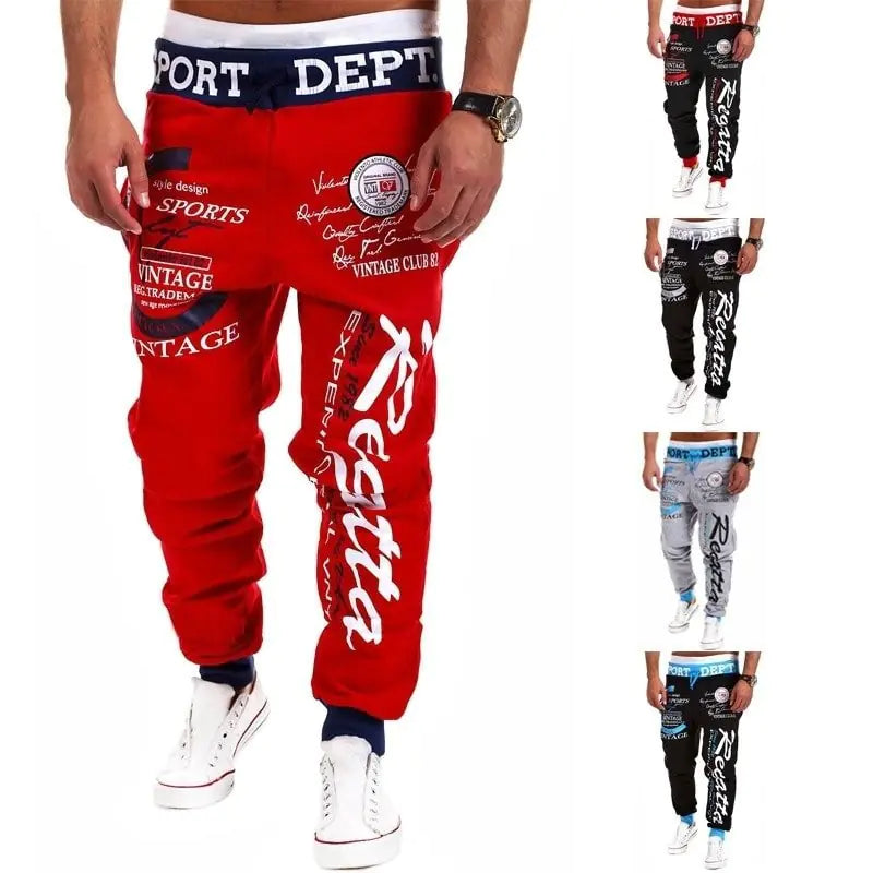 Casual Men's Sports Pants with Letter Print and Drawstring