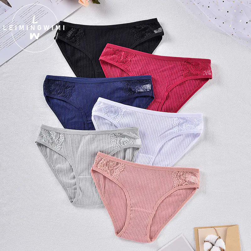 Mid-Waist Lace Cotton Seamless Women's Underwear Briefs