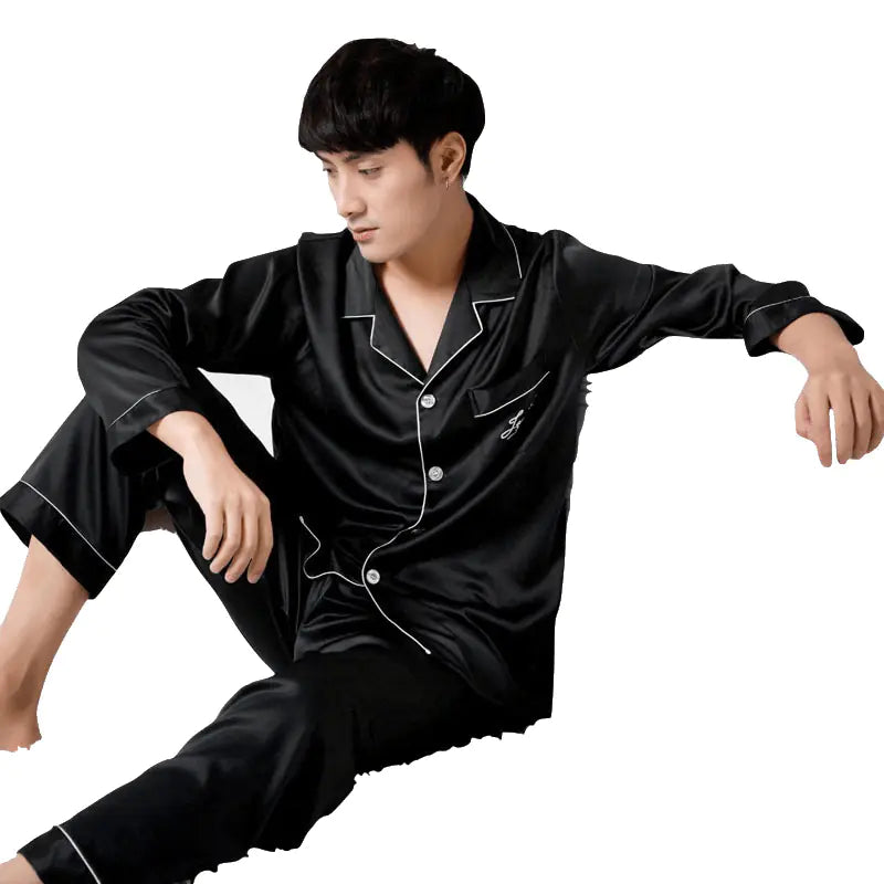 Men's Stretch Satin Chiffon Pajama Set for Spring/Summer