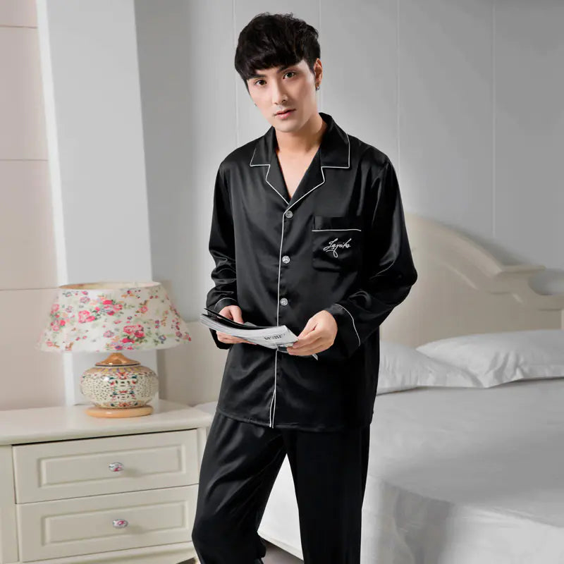 Men's Stretch Satin Chiffon Pajama Set for Spring/Summer