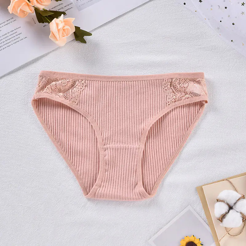 Mid-Waist Lace Cotton Seamless Women's Underwear Briefs