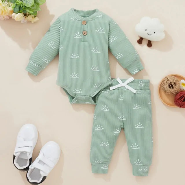 Newborn Baby Bodysuits and Elastic Pants Set