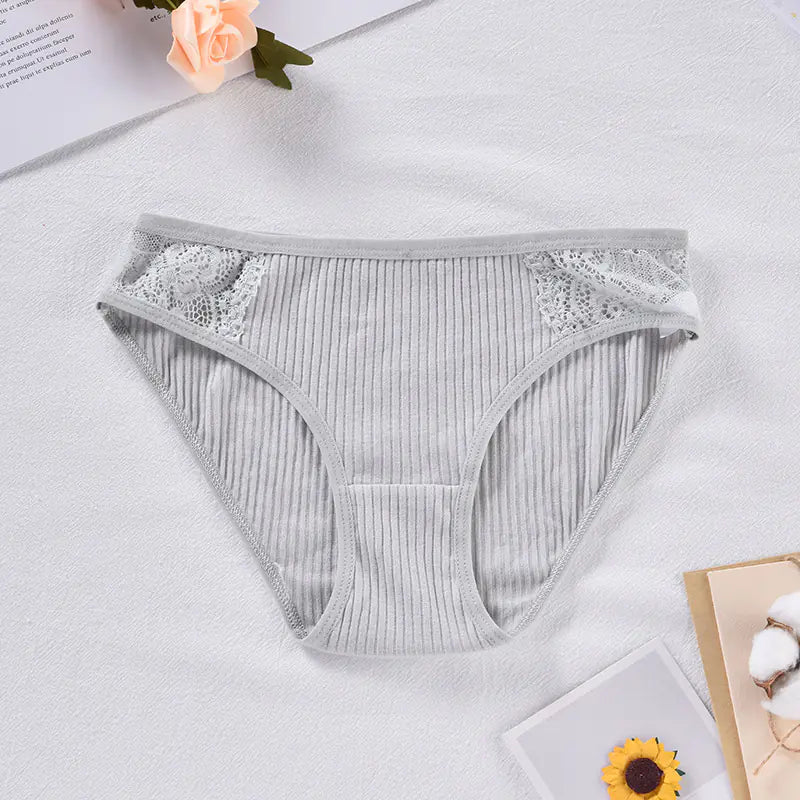Mid-Waist Lace Cotton Seamless Women's Underwear Briefs