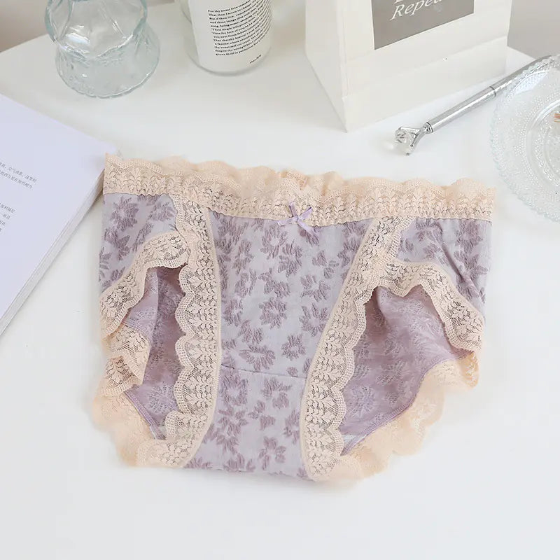 Antibacterial Cotton Lace Women's Briefs - Plus Size